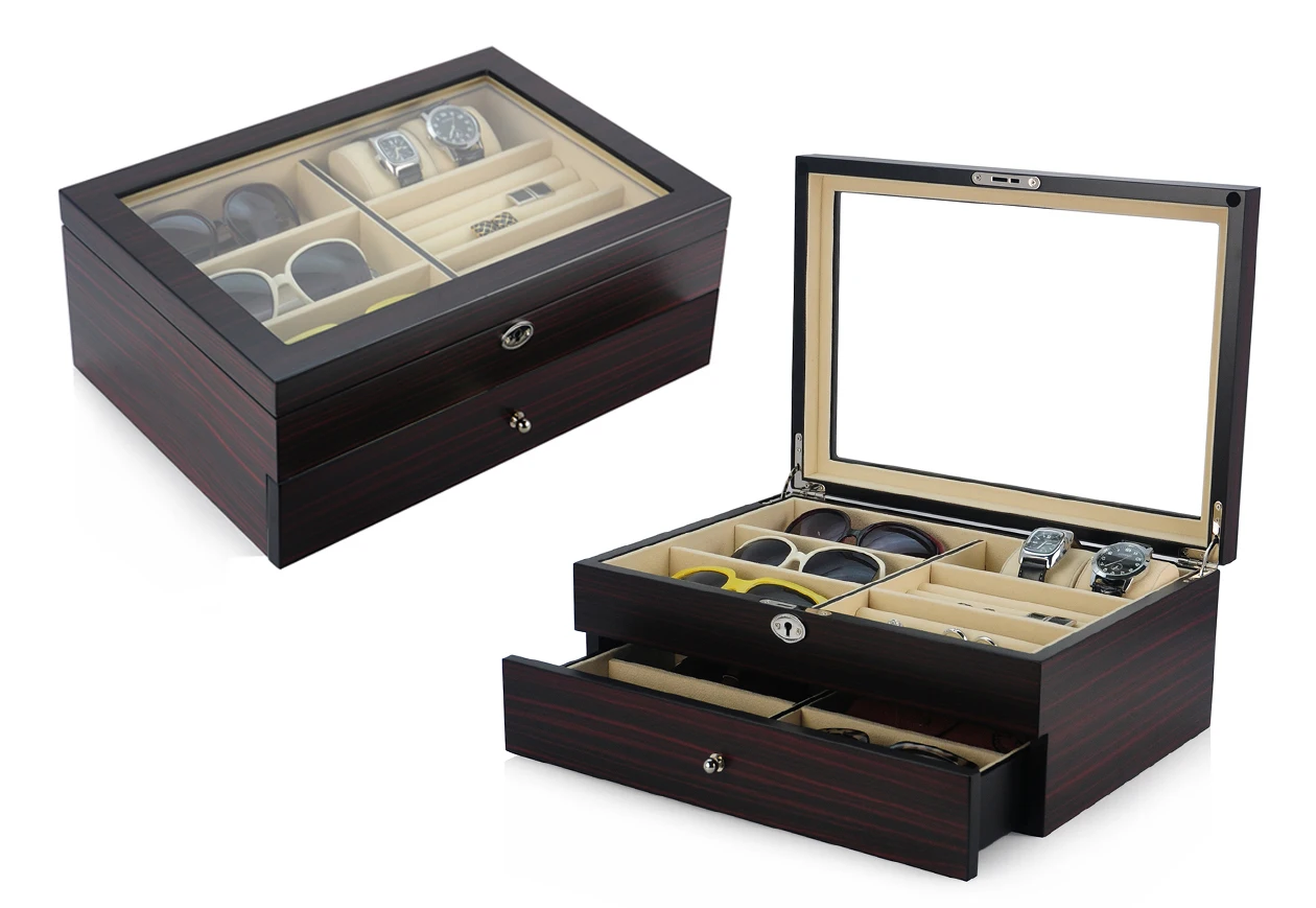 Деревянная коробка для хранения солнцезащитных очков 12 пар