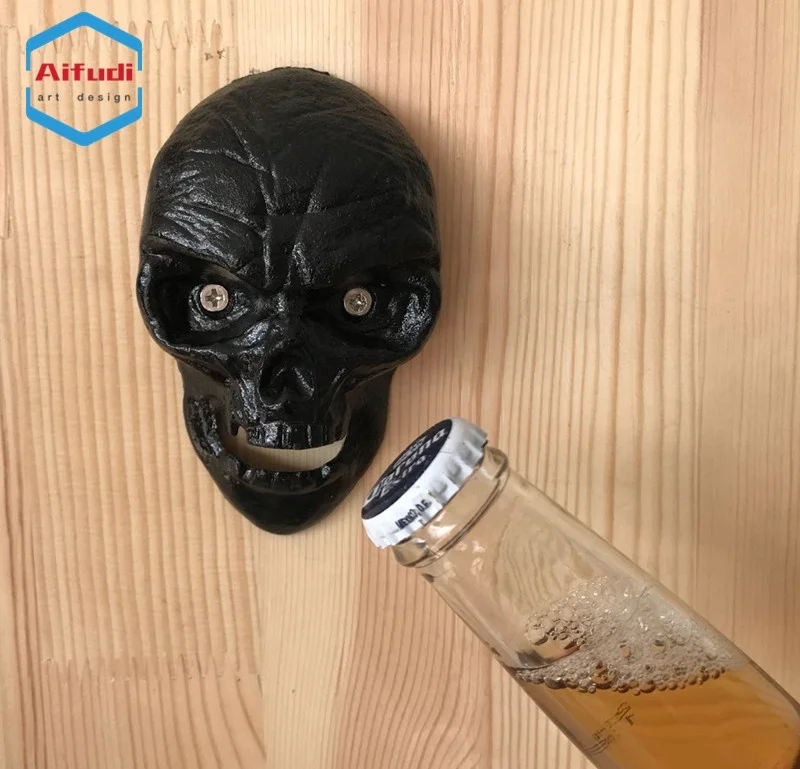 
customized antique metal skeleton face wall mounted bottle opener 