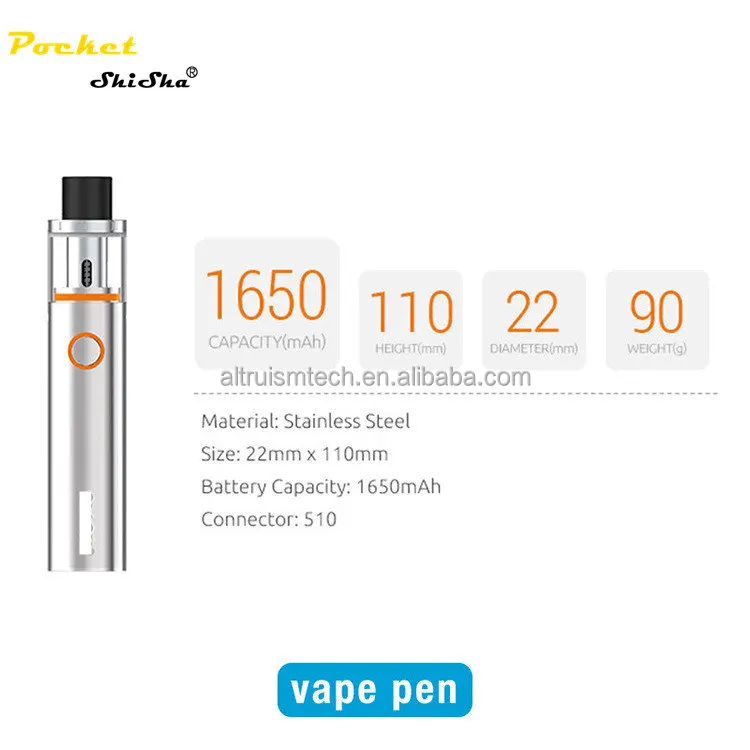 1650mah battery capacity silver black Color vape pen 22 smoke hookah pen