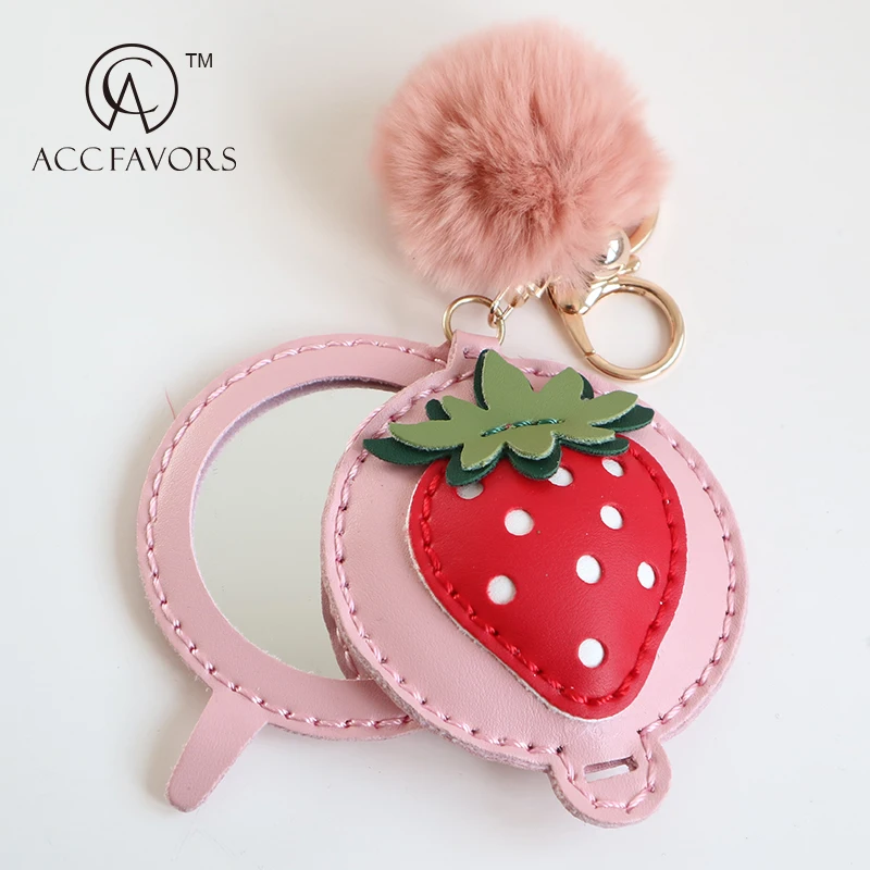 strawberry compact mirror keychain for gift