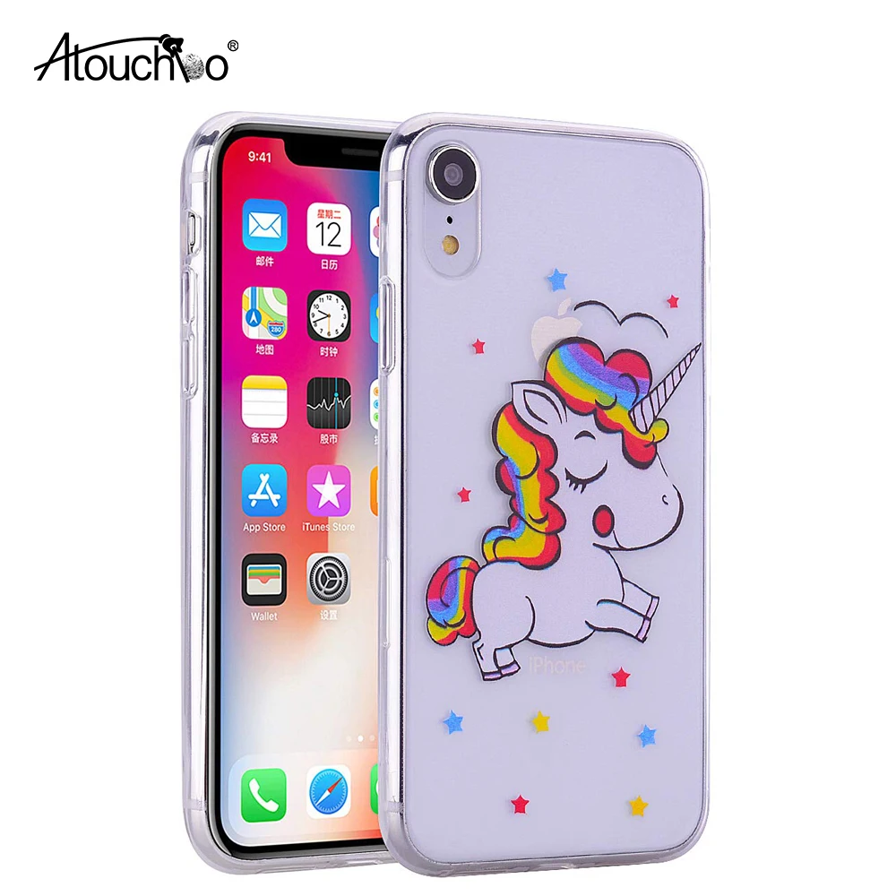 On For IMD Printing Unicon Design iPhone XR XS Cute Animal Style Transparent Protective Soft TPU Rubber Phone Case