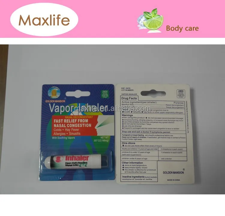 Nasal menthol vapor blister packing Inhaler stick,nasal inhaler