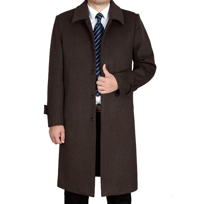 2021 Fashion High Quality Black Cashmere Men Winter Casual Plus Size Long Wool Trench Coat