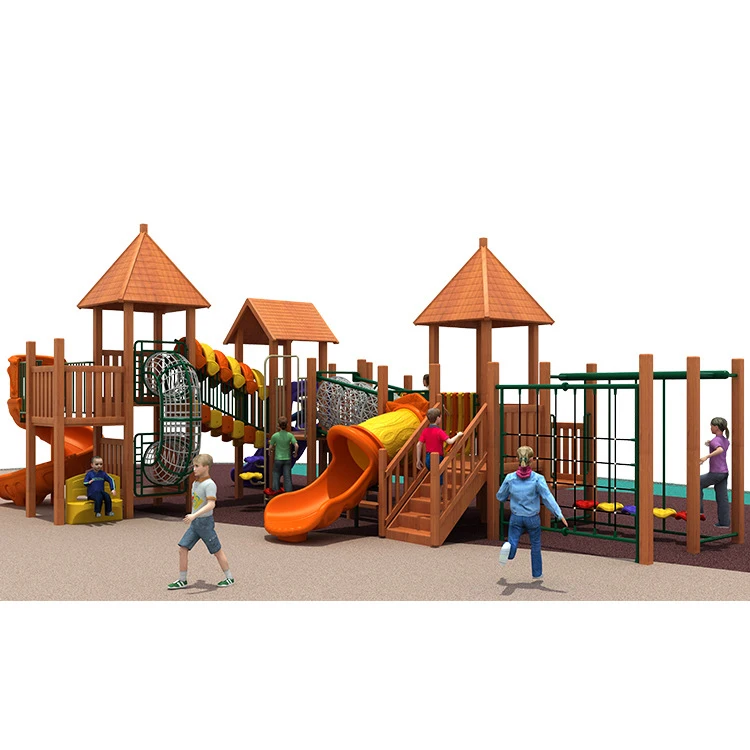Professional production wooden playground outdoor multifunctional wooden small slide children playground equipment for sale