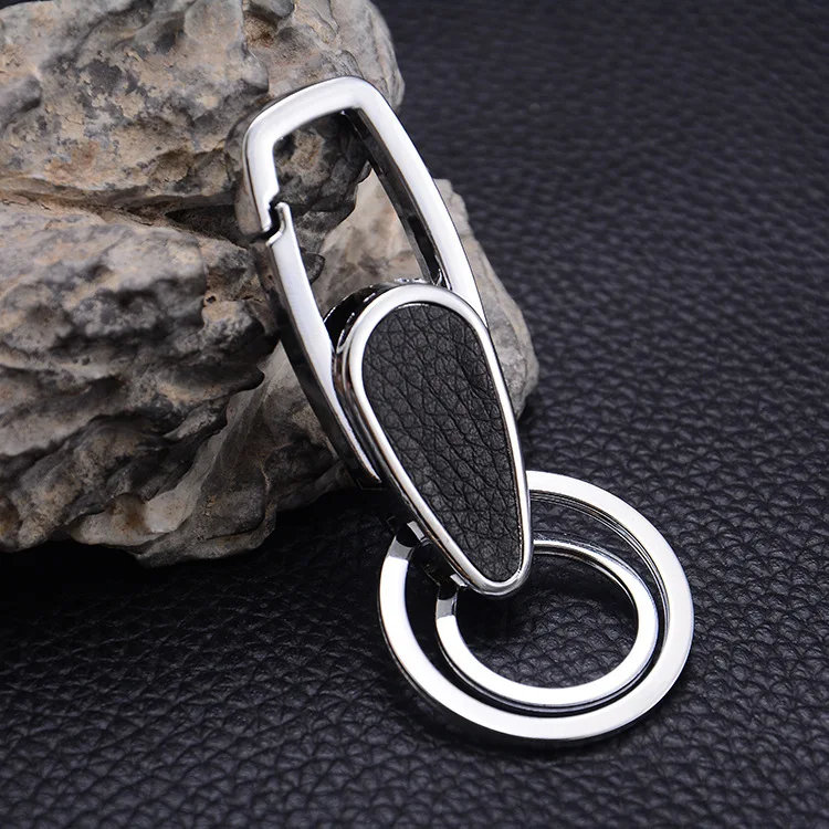  High Quality Black Leather Keychain Custom Metal Key Holder