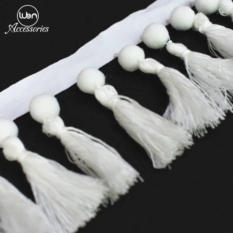 Wholesale fashion white polyester plastic tassel fringe trim for garment fringe