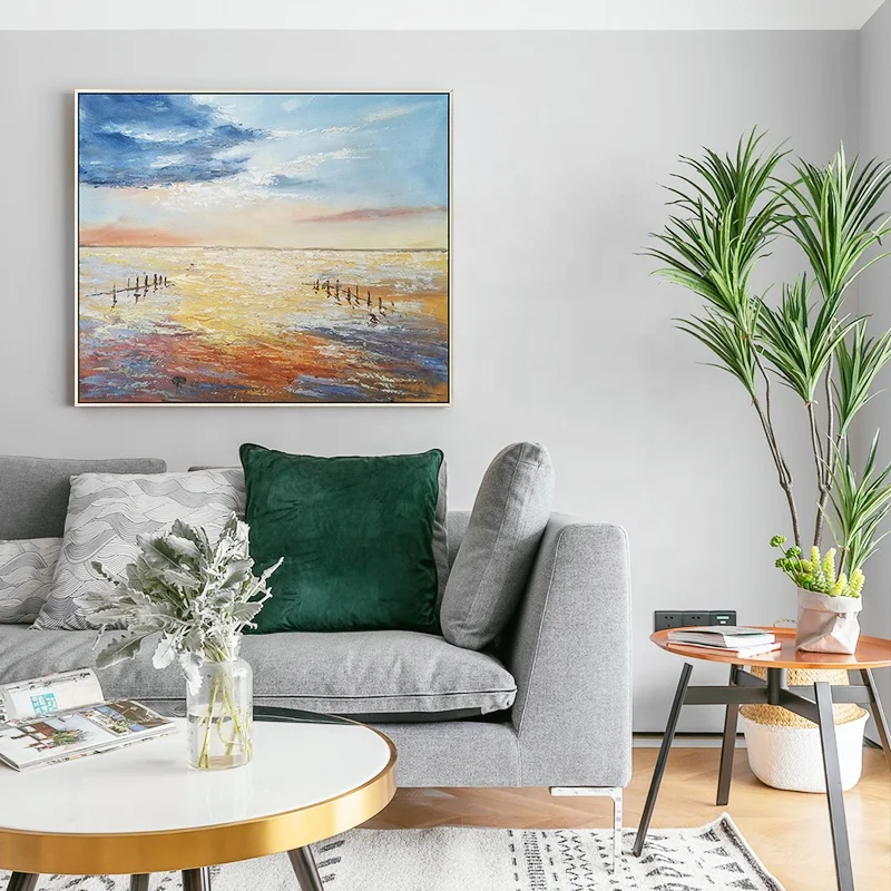 Лидер продаж, абстрактная картина маслом Морской пейзаж, закат, ручная роспись, Картина на холсте, Настенный декор, искусство