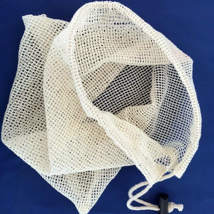 
Reusable organic cotton mesh produce bag with drawstring for grocery shopping fruit vegetable 