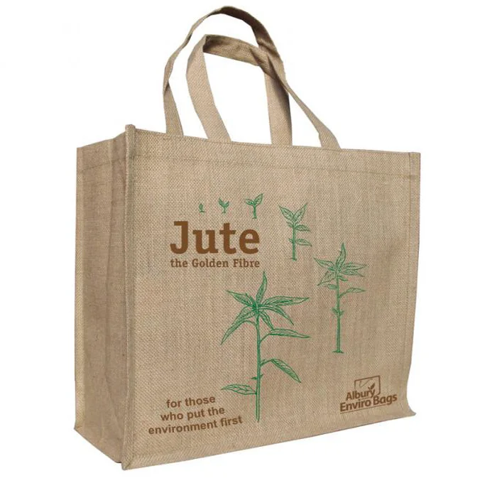 Natural eco-friendly custom printed logo packaging waterproof jute carry bag tote jute bag wholesale promotional shopping
