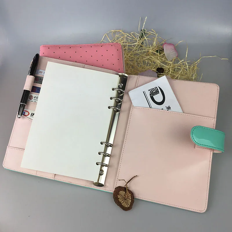 Shiny PVC leather custom binder planner with dot printing, 6 holes ring binder dotted day planner wholesale