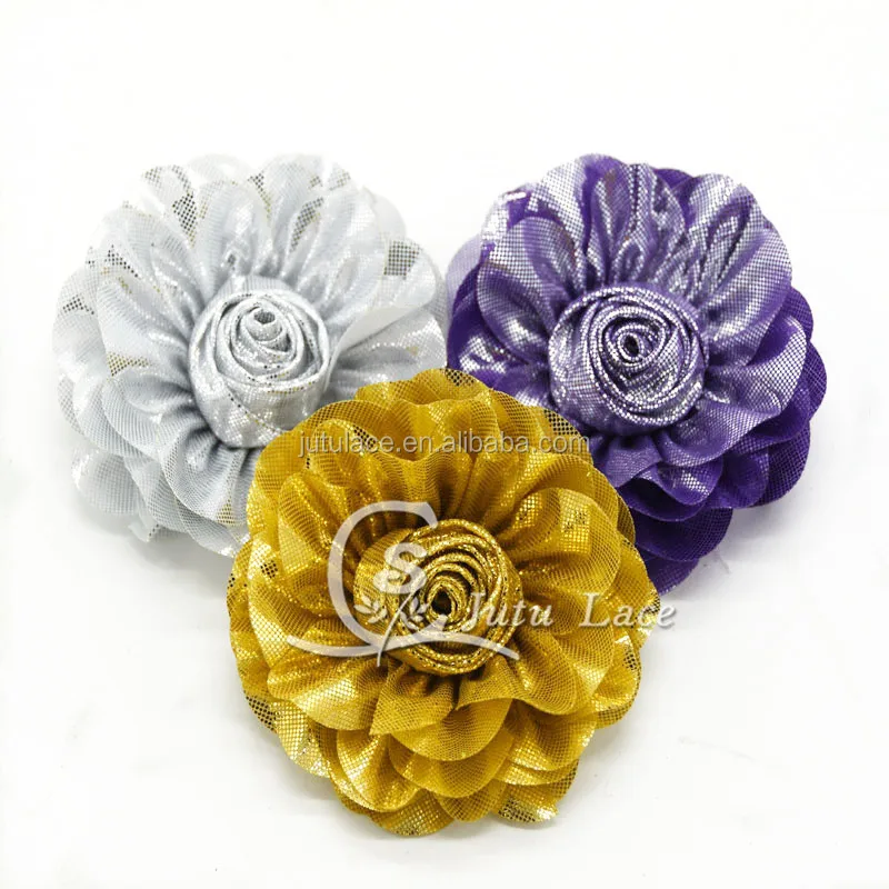 New silver glitter artificial flowers -handmade shiny fabric flowers -rose chiffon christmas flowers