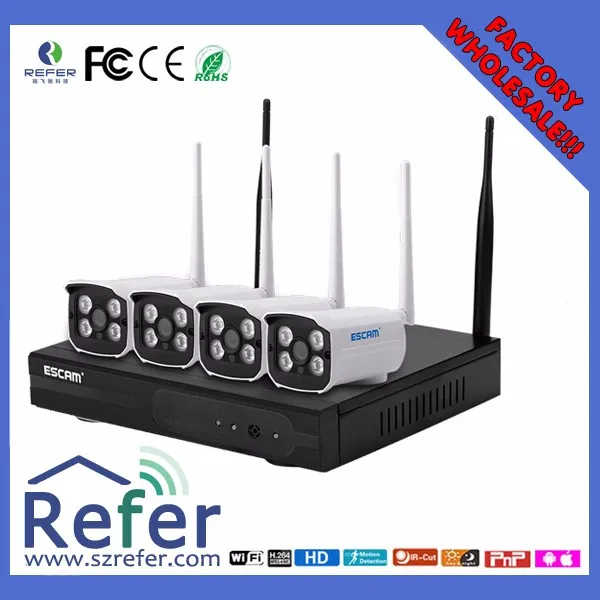 Горяч-продавая ESCAM H.264 безопасности 720 P 4ch беспроводной cctv wi-fi ip-камеры NVR комплекты