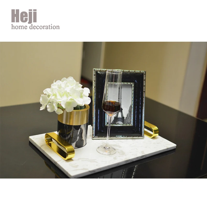 India Marble Gold Rectangle Marble Necklace Display Wedding Decoration Tray