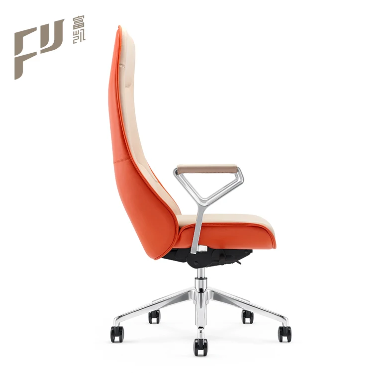 Luxury pu orange leather high back reclining adjustable swivel executive office chair with armrest
