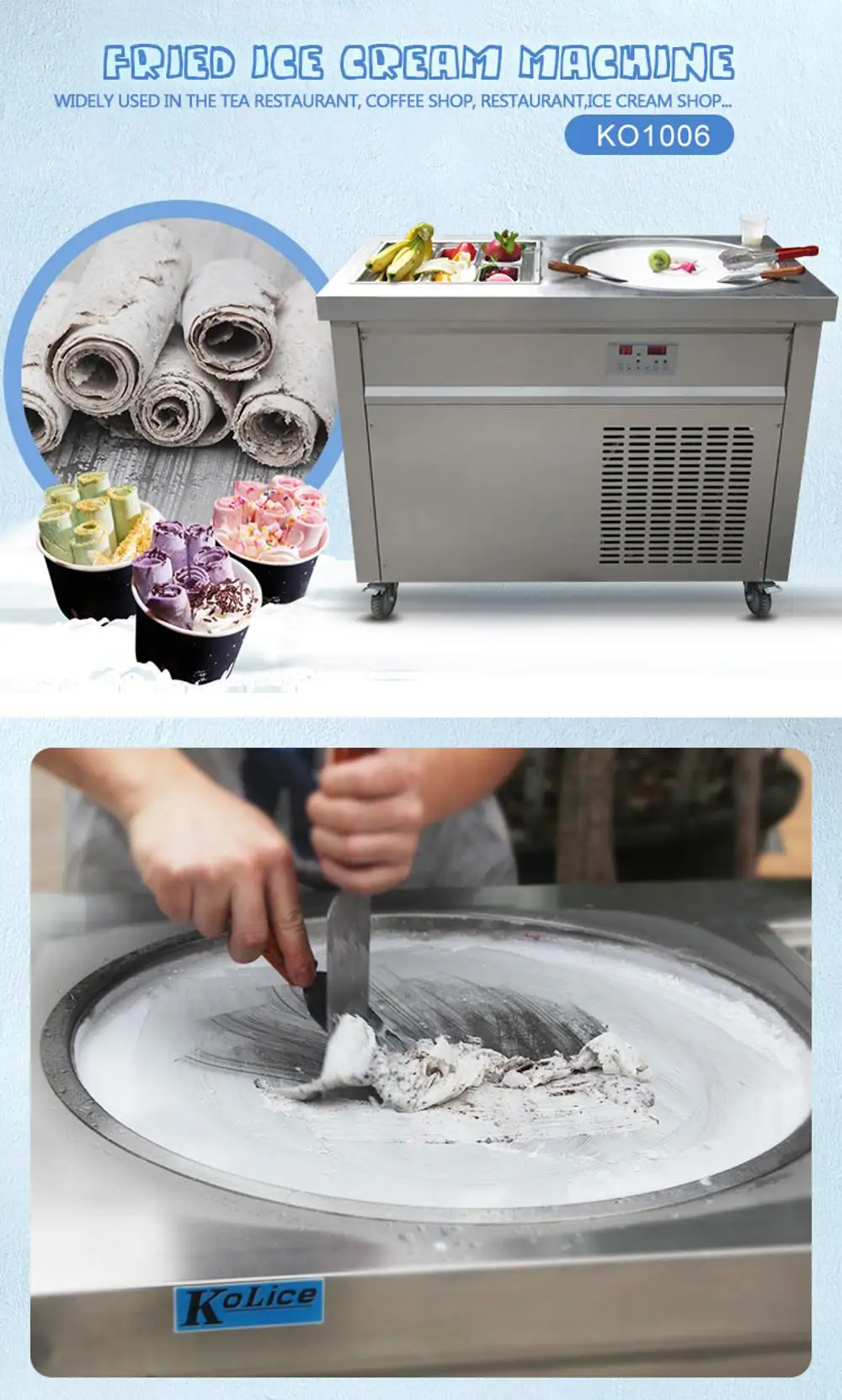 CE certificate summer popular american style fry ice cream roll machine fried roll ice cream machine for sale