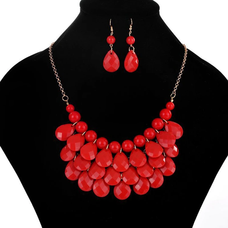 
Beach Style European and American Drop Necklace Set Colorful Multilayer Necklace 
