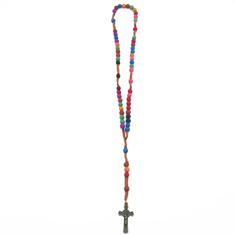 
Laser engraving colorful rosary cross necklace 