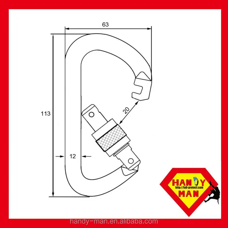2200SG Square Steel D Screw Gate Opening Cheap Rescue Carabiner