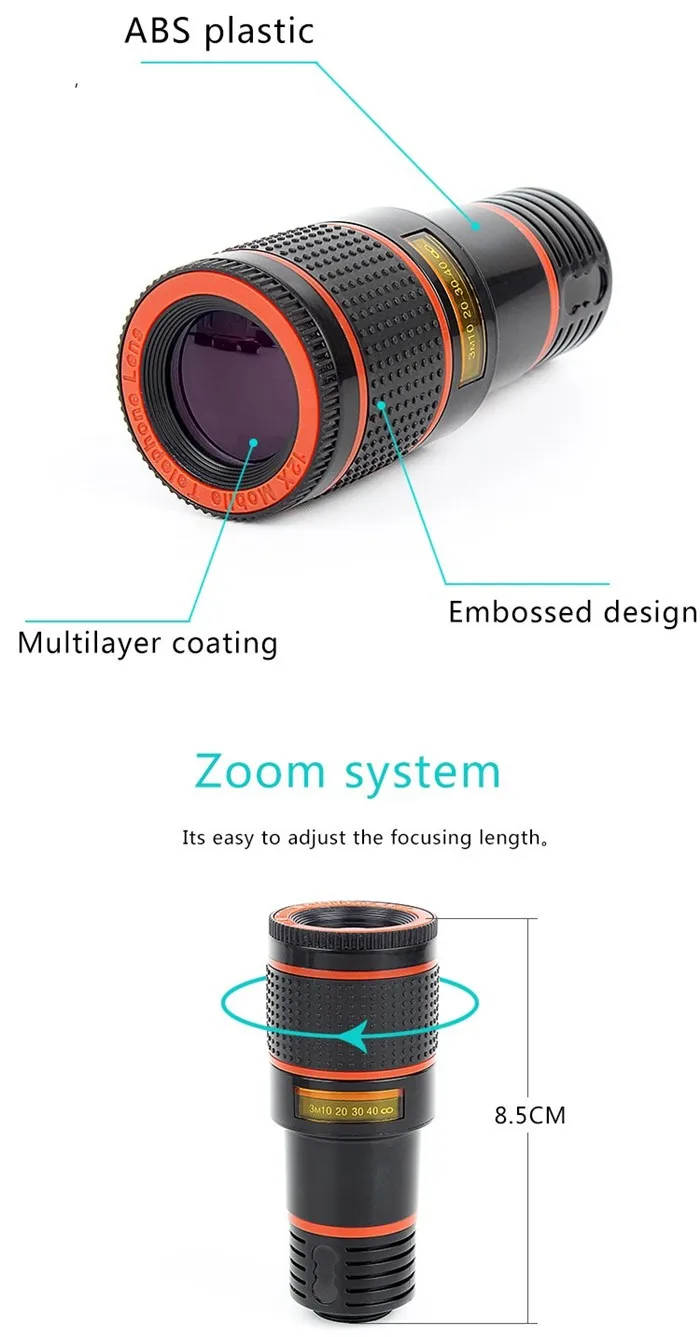 mobil phone telescope 8X 12X telephone optical zoom camera lens for cellphone