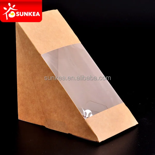75mm disposable custom made kraft sandwich wedge box with PET window