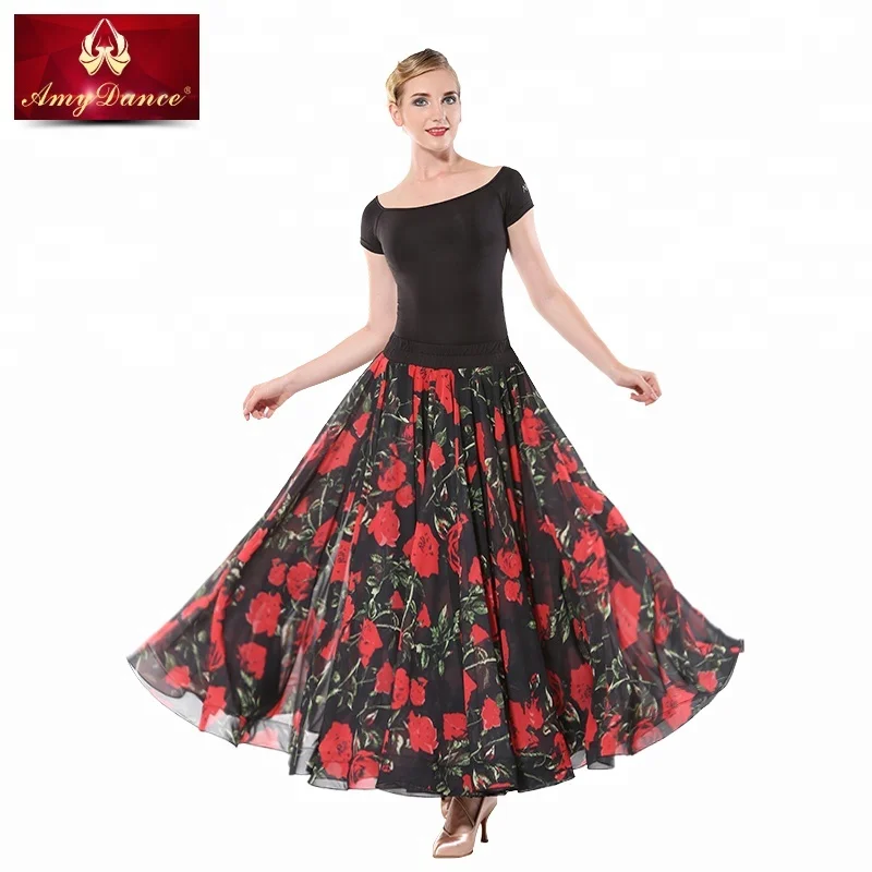 
High quality ballroom dance skirt with double puffy chiffon large hem ballroom dance dress 