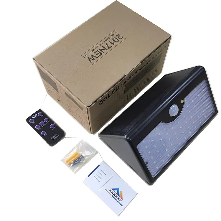 Luz solar LED de noche, Solar Light Outdoor With Remote Control, 60LED Motion Sensor Flood Security Wall Lighting House Warning