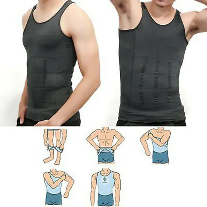 
Custom Logo Mens Black Sleeveless High Compression Tummy Slimming Shirt Body Shaper Vest 