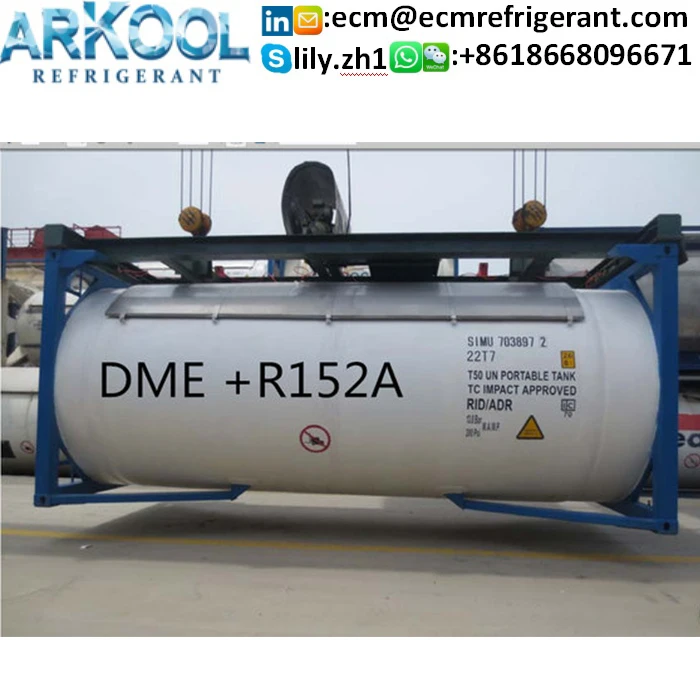 gas R152a+DME Dimethyl ether  standard ton ISO tank packing