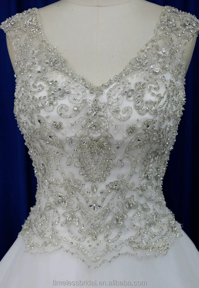 Exquisite embroidered bodice puffy champagne tulle skirt factory wedding dress