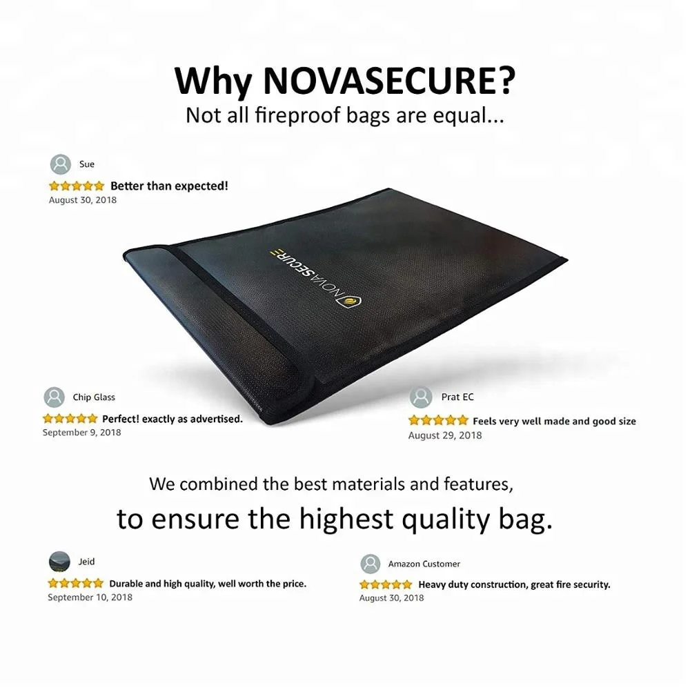 Non Itchy Silicon Coated Fiberglass Water and Fire Resistant Fireproof Document Bag for Money , Documents , Jewelry and Passport