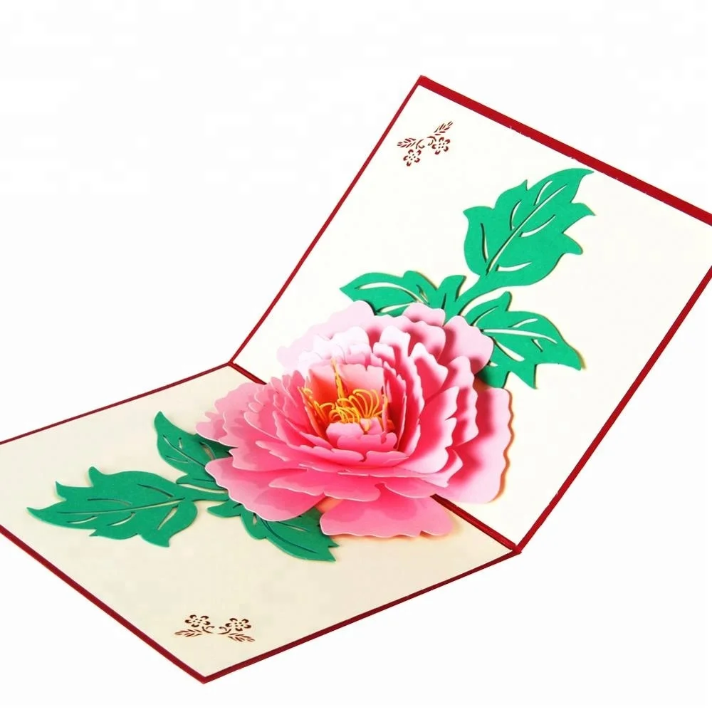 Красный пион 3D поздравительная открытка ручной работы Подарочная открытка на день матери