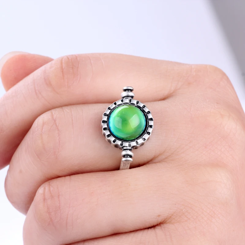 2021 Mojo Best Selling Fashion Style Antique Silver Plated Diamond Change Color Stone Jewelry Mood Stone Ring for Men