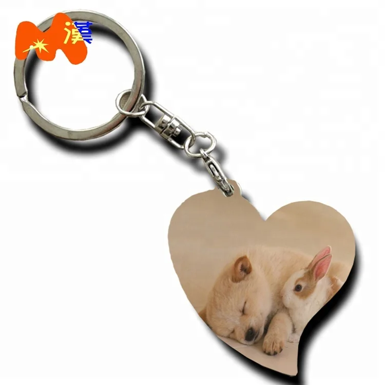 Manufacturer wholesale zinc alloy metal key chain custom printed picture logo sublimation heart shaped keychain