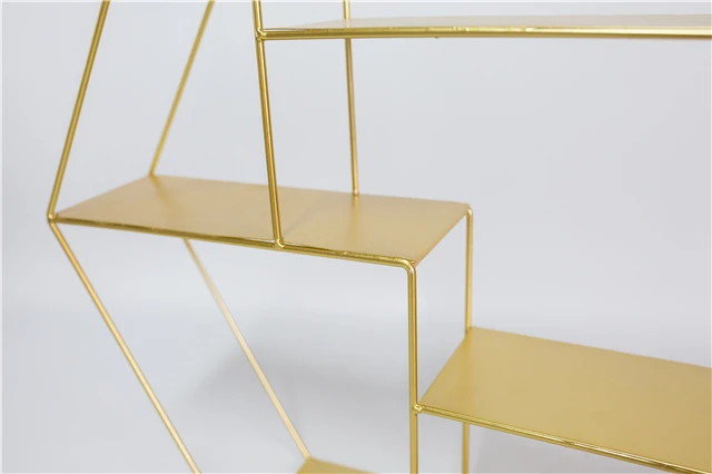 Newest Design Wood and Metal Hexagon Rack Metal Wall decorative Shelf with 4 Shelves for Living Room