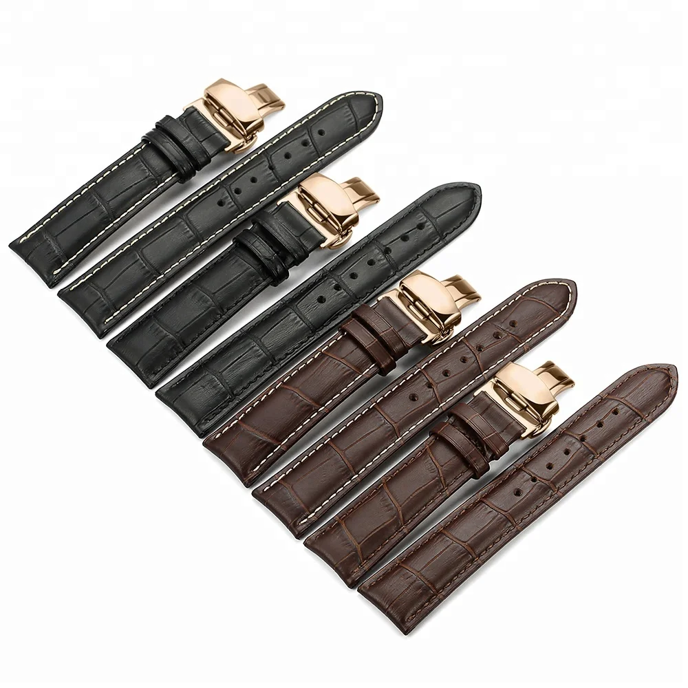 12 13 14 15 16 18 20 22 24mm Watch Band Deployment Butterfly Clasp Watch Strap Genuine Cow Leather Watchbands