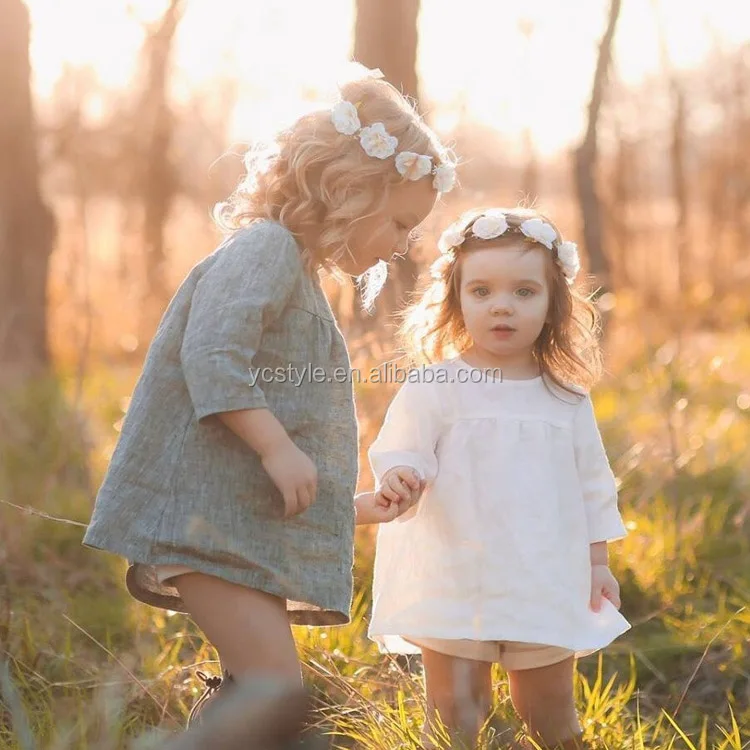 Эксклюзивная детская одежда из моющегося льна, платья с длинным рукавом для девочек на осень