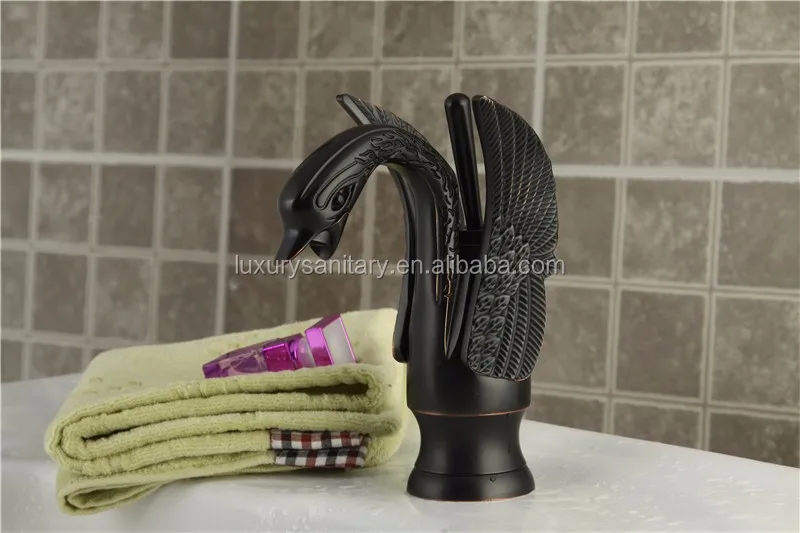 brass oil rubbed bronze black color classic Artistic swan animal basin faucet tap mixer