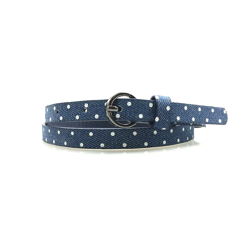 
factory new designer Fashion blue polka dots stylish women PU leather dress thin jean belt french slimming lady stylish custom 