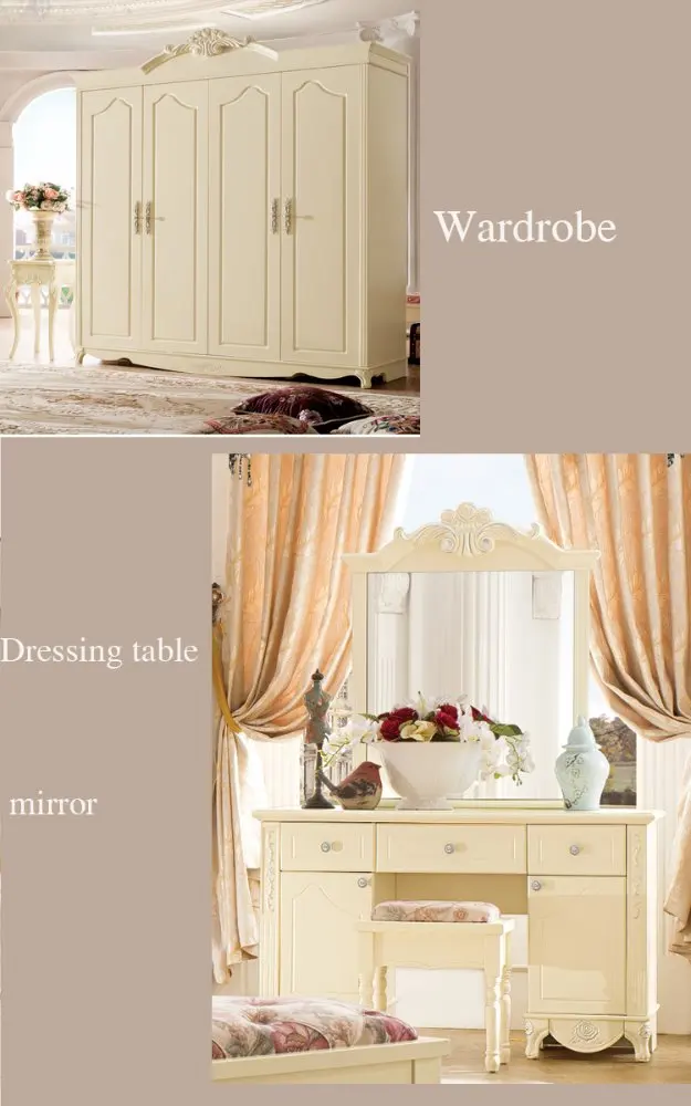 Healthy painting Royal Style Hand carving King Size Hotel Bedroom Furniture ,bed with pillars