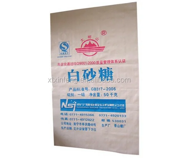 Белый прозрачный 50 кг ПП мешок сахара