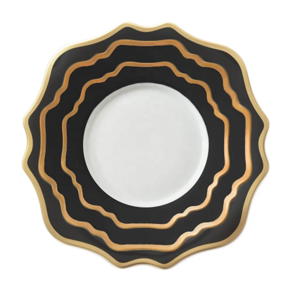 
High quality unique porcelain black dinner service plate 
