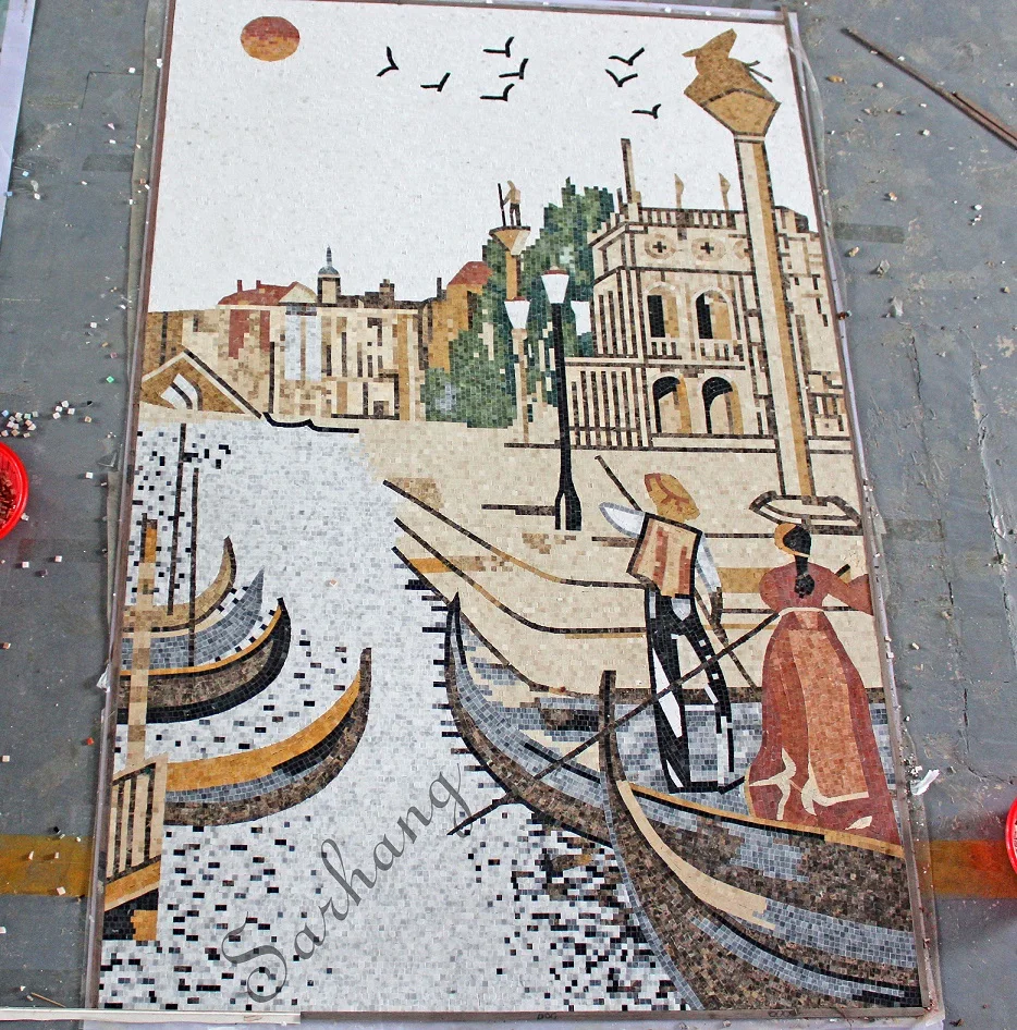 Stone water jet pattern tiles wall murals art marble mosaic