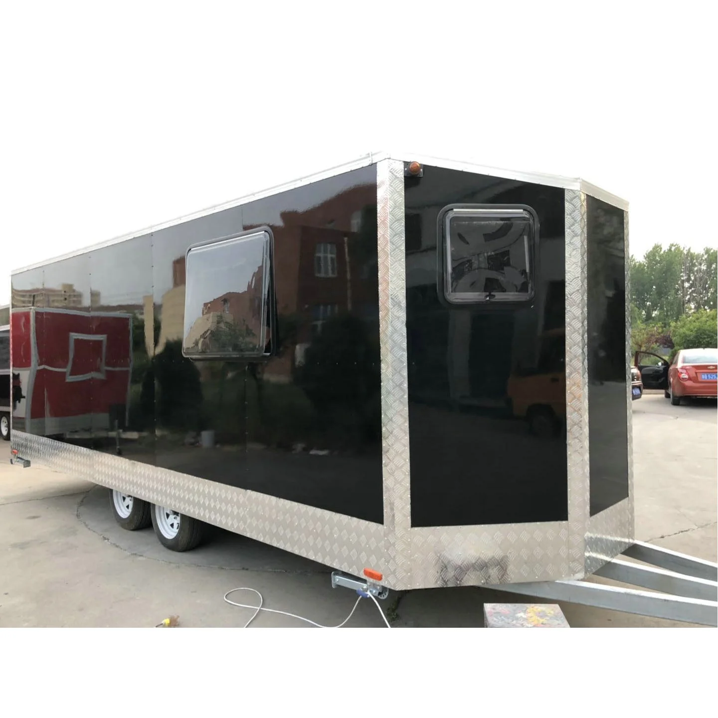 New design Mobile aluminum shop trailer with folding out door
