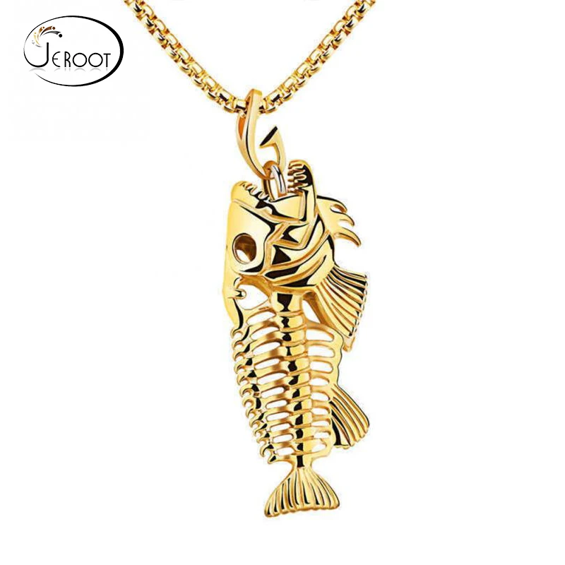 Skeleton Fish Stainless Steel Chain Fish Bone Necklace Pendant