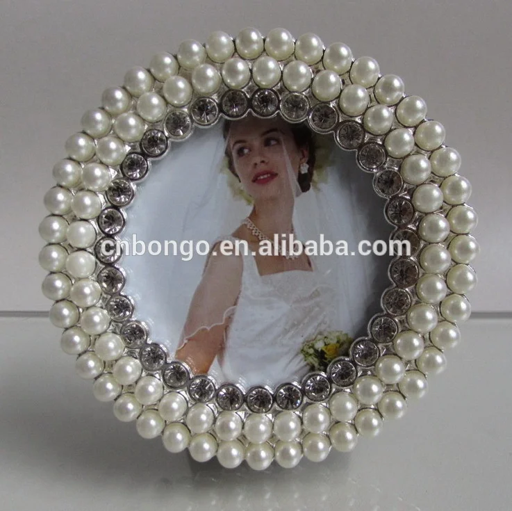 3x3 round pearl jewelled metal  picture frame gifts favor