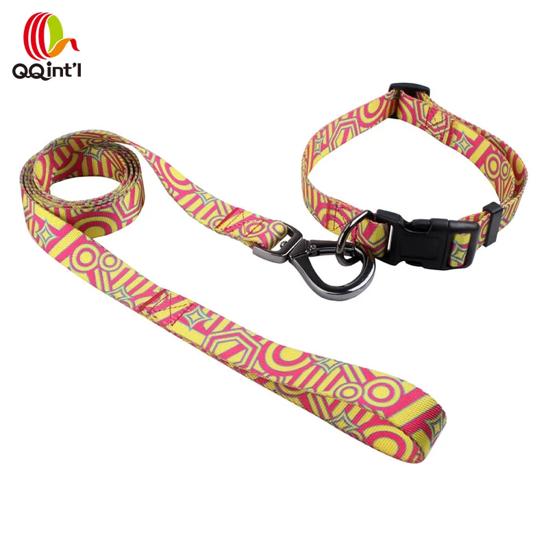 2023 Top Selling  Nylon Sublimation Printed Pet Dog Collar And Leash Set Custom Logo Collar Leash For Dog