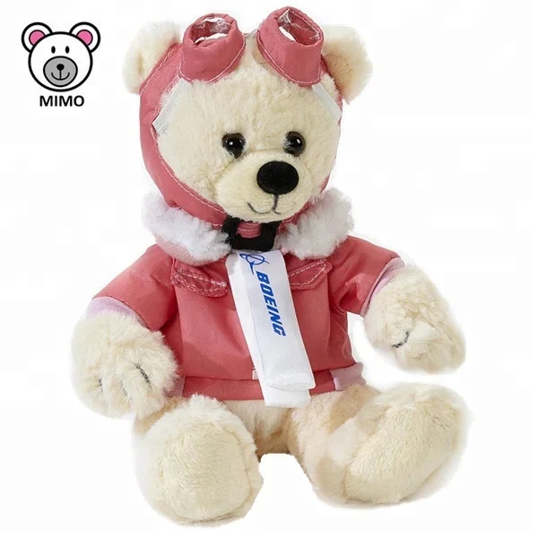 10CM Airline Aviator Mini Plush Teddy Bear Wholesale Cheap Custom Cute Stuffed Soft Small Toy Plush Pilot Teddy Bear Keychain