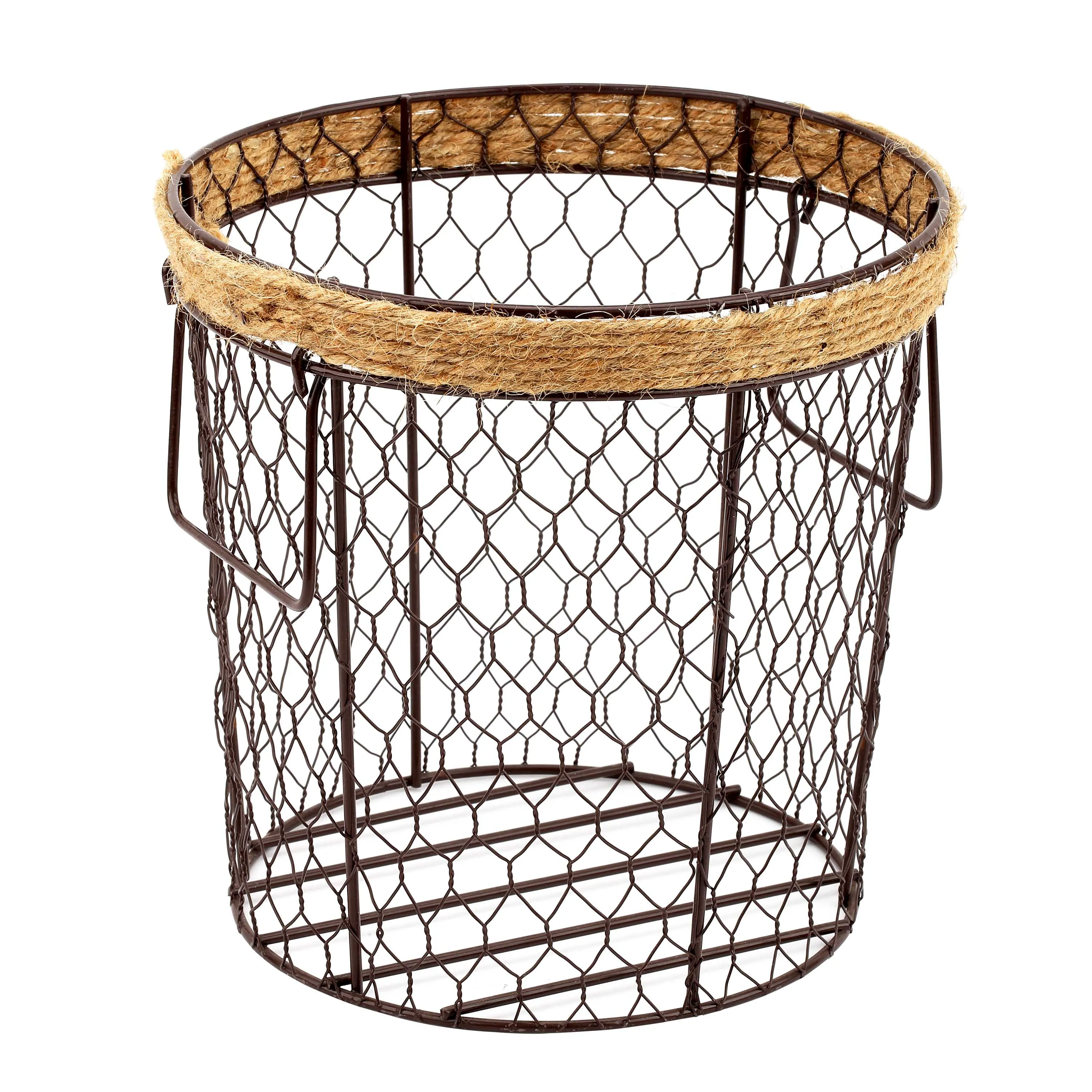 Wholesale Chicken Metal Iron Wire Storage Mesh Basket with Jute Wrapped Top