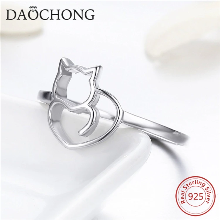 Cute design 925 sterling silver cat ring for girl