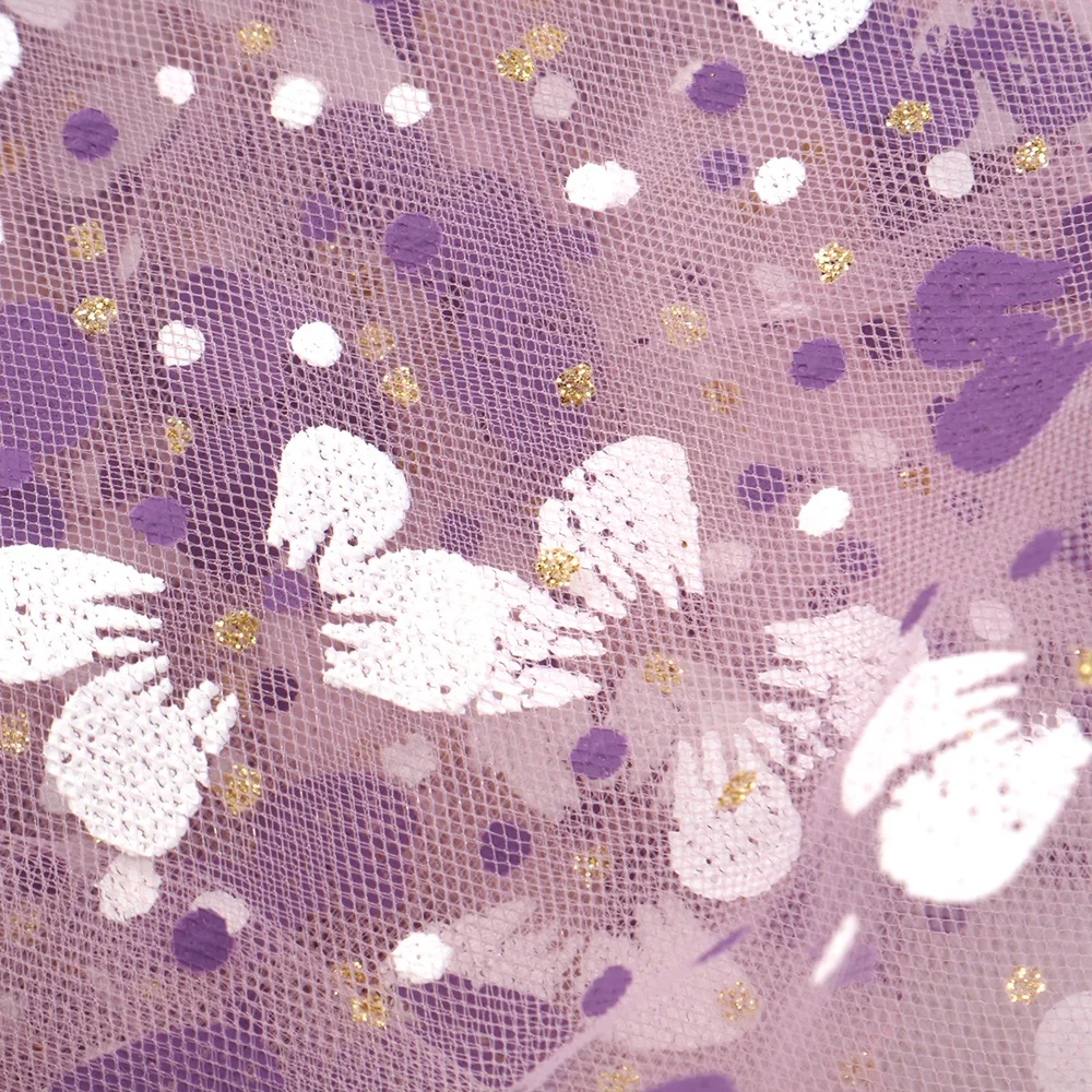 
19 by 59 inch Gold Glitter Dot Purple Knot Bow Organza Lace Tulle Fabirc47666 